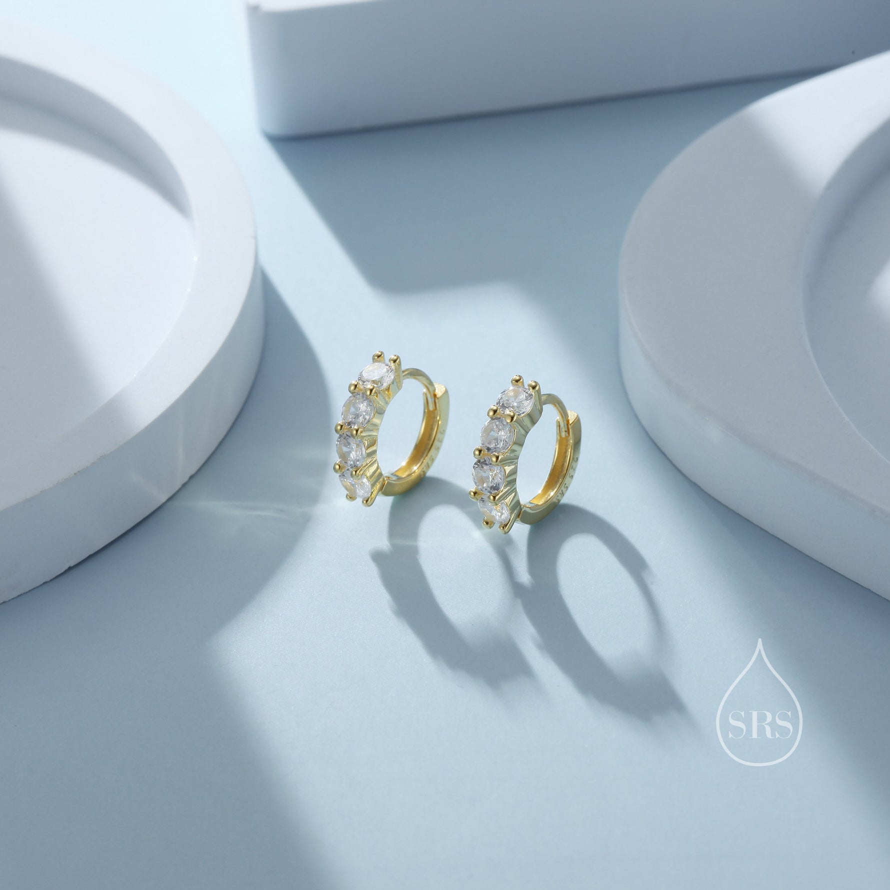 Tiny 6mm Huggie Hoop Earrings in Sterling Silver, Silver or Gold, 4mm Geometric Hoop Earrings, Green, Blue, Purple, Rainbow or Clear CZ