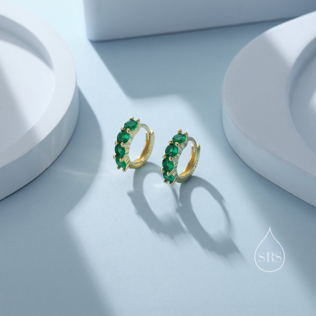 Tiny 6mm Huggie Hoop Earrings in Sterling Silver, Silver or Gold, 4mm Geometric Hoop Earrings, Green, Blue, Purple, Rainbow or Clear CZ