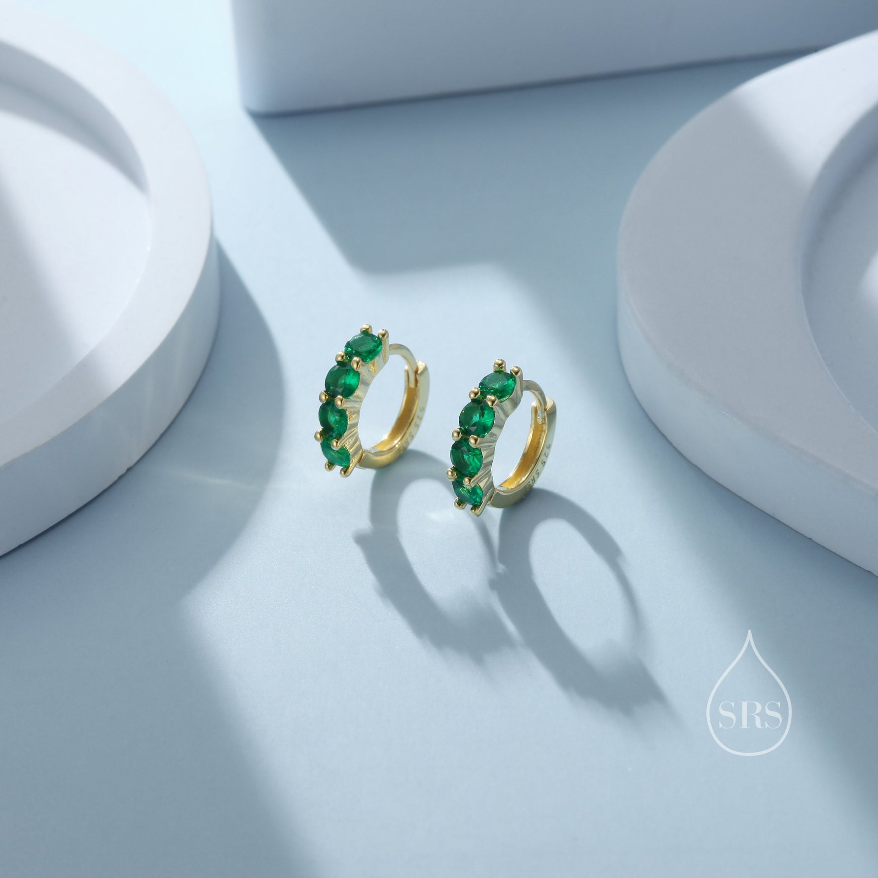 Tiny 6mm Huggie Hoop Earrings in Sterling Silver, Silver or Gold, 4mm Geometric Hoop Earrings, Green, Blue, Purple, Rainbow or Clear CZ