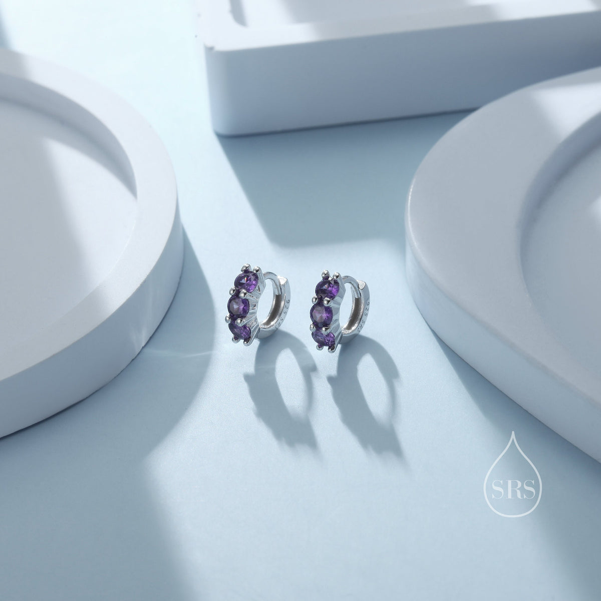 Tiny 6mm Huggie Hoop Earrings in Sterling Silver, Silver or Gold, 4mm Geometric Hoop Earrings, Green, Blue, Purple, Rainbow or Clear CZ