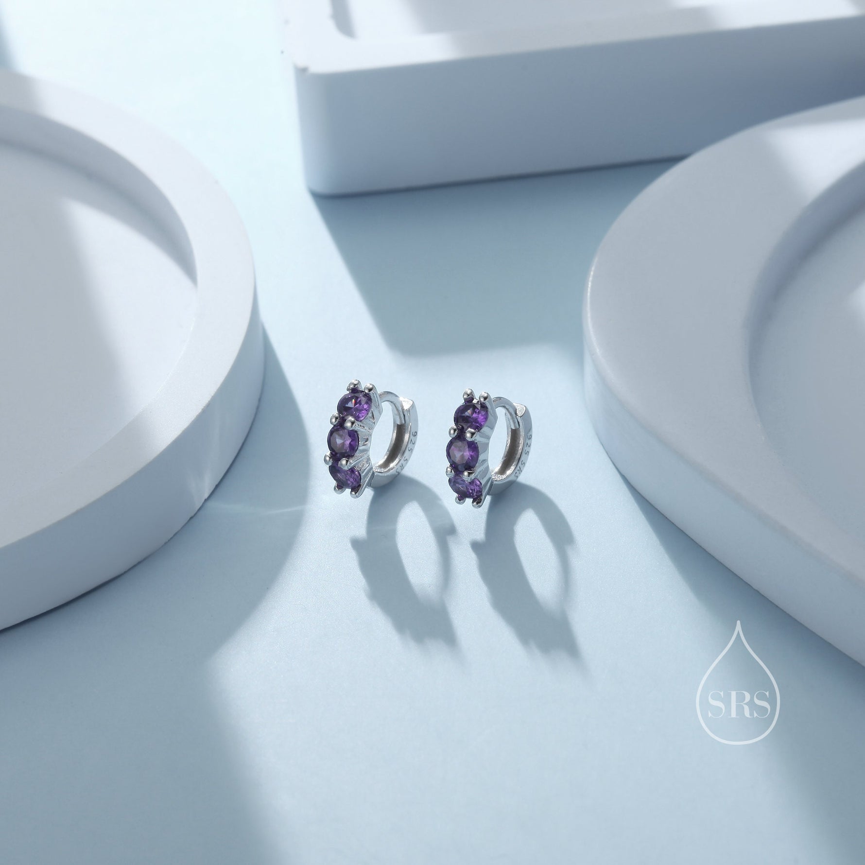 Tiny 6mm Huggie Hoop Earrings in Sterling Silver, Silver or Gold, 4mm Geometric Hoop Earrings, Green, Blue, Purple, Rainbow or Clear CZ
