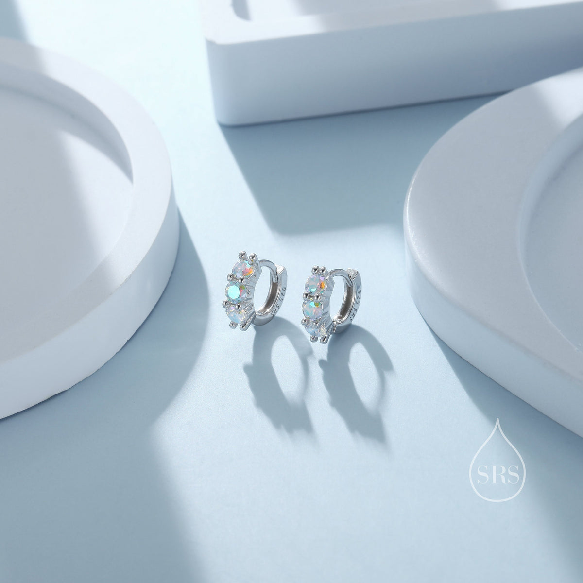Tiny 6mm Huggie Hoop Earrings in Sterling Silver, Silver or Gold, 4mm Geometric Hoop Earrings, Green, Blue, Purple, Rainbow or Clear CZ