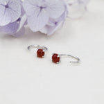 Genuine Red Carnelian Huggie Hoop Earrings in Sterling Silver, 3mm Natural Red Onyx Open Hoops, Pull Through Threaders, Half Hoops, C Shape