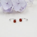 Genuine Red Carnelian Huggie Hoop Earrings in Sterling Silver, 3mm Natural Red Onyx Open Hoops, Pull Through Threaders, Half Hoops, C Shape