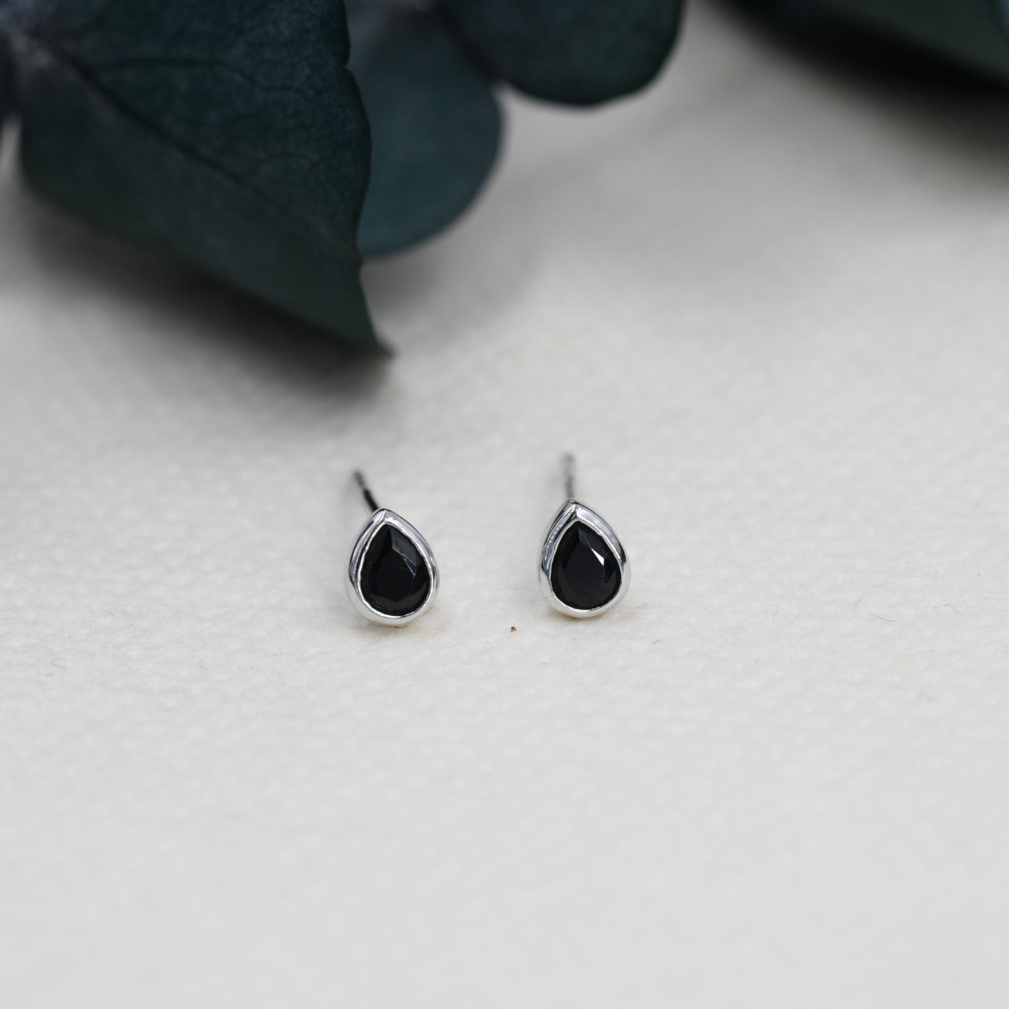 Extra Tiny Black CZ Droplet Stud Earrings in Sterling Silver, Silver or Gold, Black CZ Stud Earrings