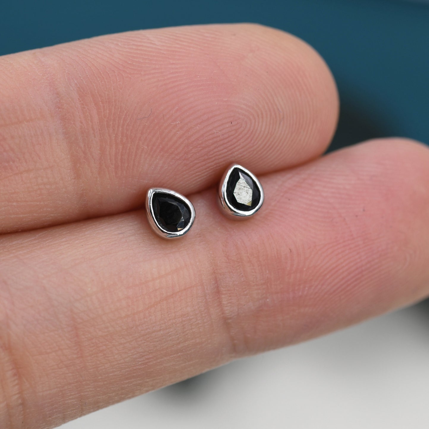 Extra Tiny Black CZ Droplet Stud Earrings in Sterling Silver, Silver or Gold, Black CZ Stud Earrings