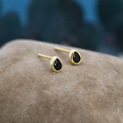 Extra Tiny CZ Droplet Stud Earrings in Sterling Silver, Silver or Gold, 5 colors