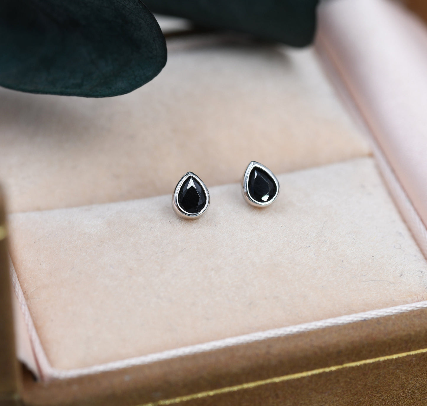 Extra Tiny Black CZ Droplet Stud Earrings in Sterling Silver, Silver or Gold, Black CZ Stud Earrings