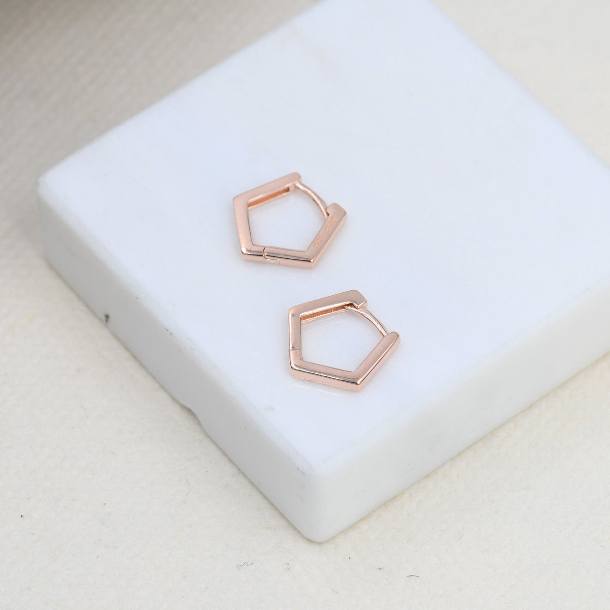 Sterling Silver Pentagon Huggie Hoop Earrings, Silver or Black, Silver or Gold, Geometric Design, Classic and Elegant Jewellery