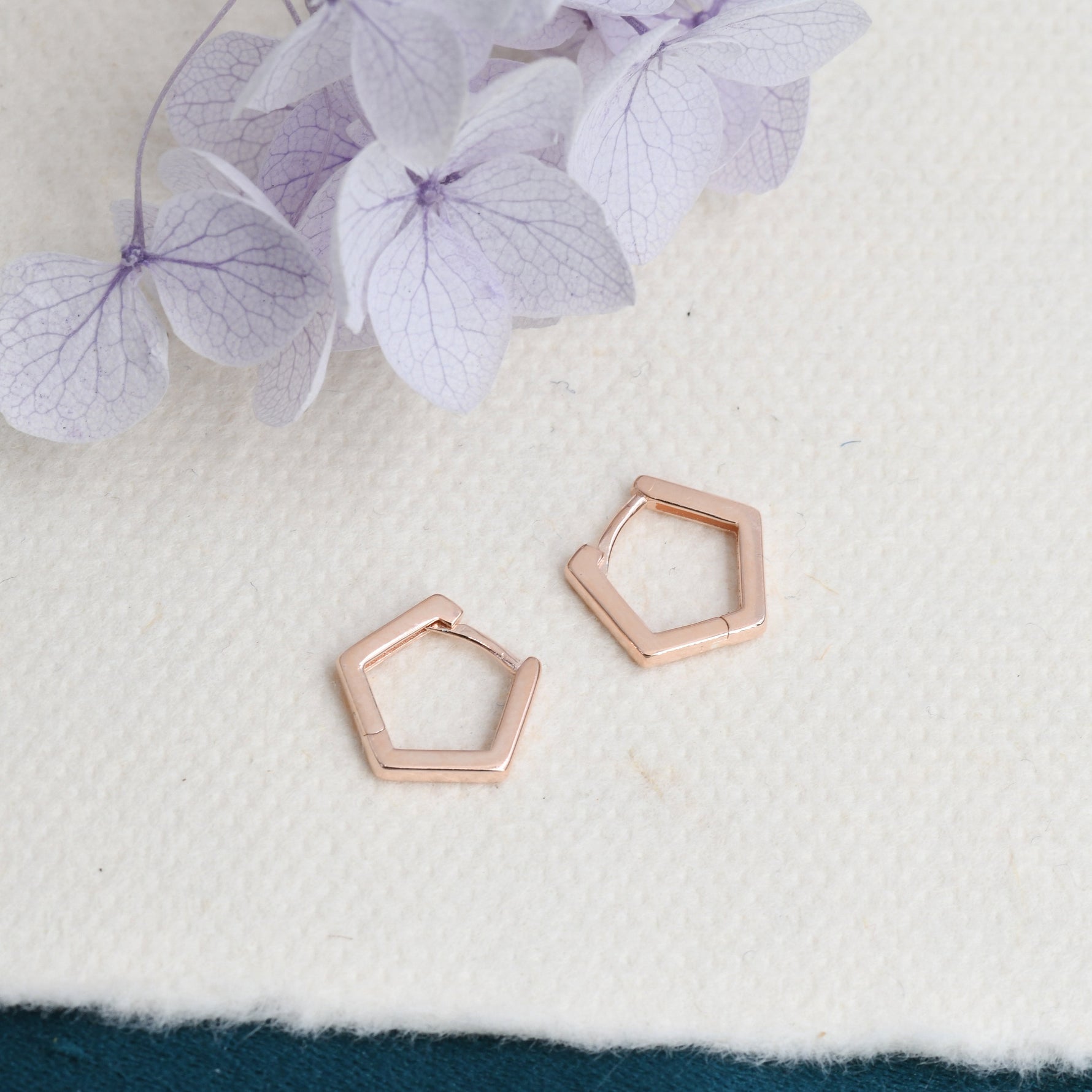 Sterling Silver Pentagon Huggie Hoop Earrings, Silver or Black, Silver or Gold, Geometric Design, Classic and Elegant Jewellery