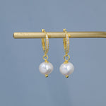 Natural Freshwater Pearl Huggie Hoops Earrings in Sterling Silver with CZ Crystals, Genuine Freshwater Pearls, Silver or Gold