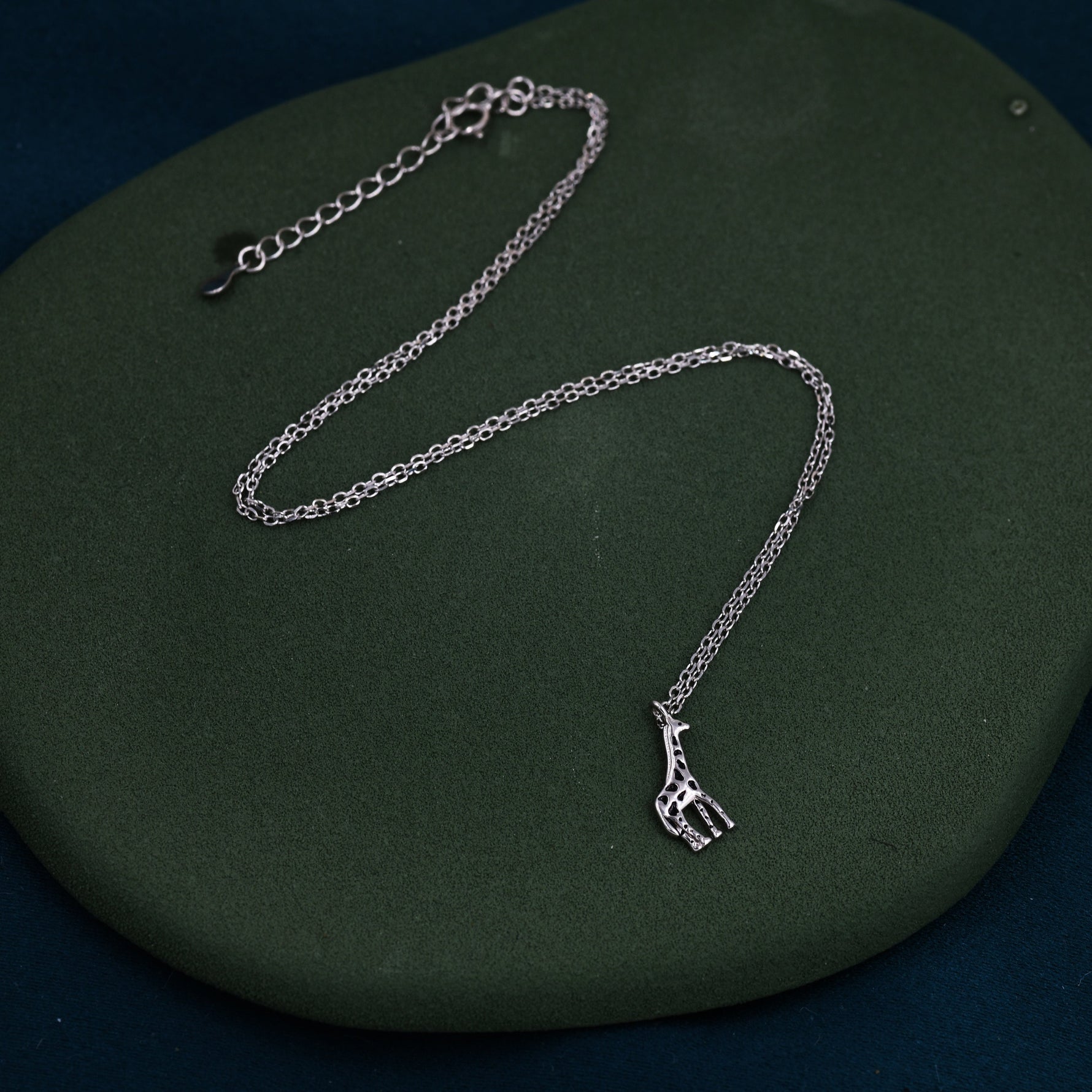 Very Small Giraffe Necklace in Sterling Silver, Adjustable 16'' - 18''; - Cute Quirky and Fun Jewellery, Giraffe Pendant Necklace
