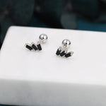 Triple Black Baguette CZ Screw back Earrings in Sterling Silver, Silver or Gold, Baguette Cluster Screwback Earrings