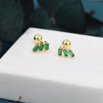 Emerald Green Baguette Trio CZ Screw back Earrings in Sterling Silver, Silver or Gold, Baguette Cluster Screwback Earrings