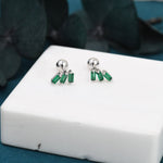 Emerald Green Baguette Trio CZ Screw back Earrings in Sterling Silver, Silver or Gold, Baguette Cluster Screwback Earrings