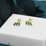 Emerald Green Baguette Trio CZ Screw back Earrings in Sterling Silver, Silver or Gold, Baguette Cluster Screwback Earrings