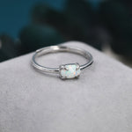 Clawed Fire Opal Oval Ring in Sterling Silver, Adjustable Size Opal Ring, Prong Set, Lab Opal Stone Ring, Opal Ring, Delicate Stacking Ring