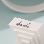 Tiny Purple Opal Trio Stud Earrings in Sterling Silver, Silver or Gold, Curved Bar Three Opal Earrings, Opal Stud, Small Opal Earrings