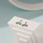 Tiny Green Opal Trio Stud Earrings in Sterling Silver, Silver or Gold, Curved Bar Three Opal Earrings, Opal Stud, Small Opal Earrings