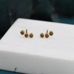 Tiny Black Opal Trio Stud Earrings in Sterling Silver, Silver or Gold, Curved Bar Three Opal Earrings, Opal Stud, Small Opal Earrings