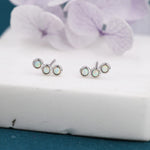 Tiny White Opal Trio Stud Earrings in Sterling Silver, Silver or Gold, Curved Bar Three Opal Earrings, Opal Stud, Small Opal Earrings