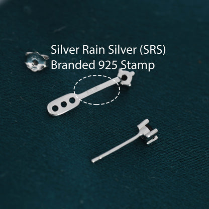 Double Sapphire Blue CZ Ear Jacket in Sterling Silver, Silver or Gold, Front and Back Earrings, Two Part Earrings