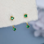 Double Emerald Green CZ Ear Jacket in Sterling Silver, Silver or Gold, Front and Back Earrings, Two Part Earrings