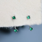 Double Emerald Green CZ Ear Jacket in Sterling Silver, Silver or Gold, Front and Back Earrings, Two Part Earrings