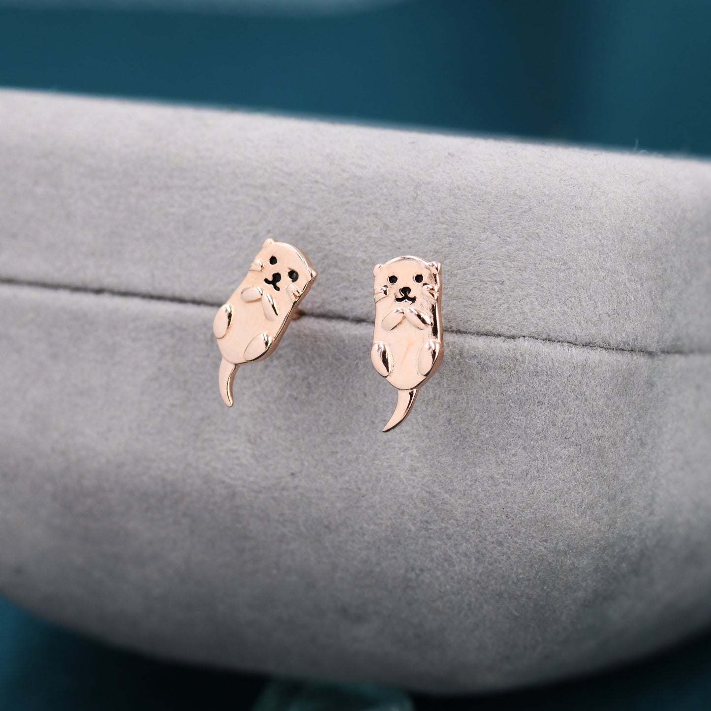 Otter Stud Earrings in Sterling Silver - Smiling Otter Earrings - Cute Animal Earrings - Fun, Whimsical
