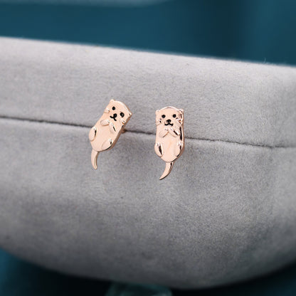 Otter Stud Earrings in Sterling Silver - Smiling Otter Earrings - Cute Animal Earrings - Fun, Whimsical