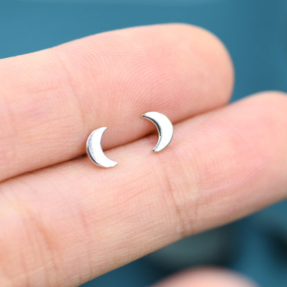 Internally Threaded Flat Back Moon Earrings in Sterling Silver, Silver or Gold or Rose Gold, Also available with Butterfly Backs