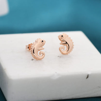 Chameleon Stud Earrings in Sterling Silver, Lizard Stud, Cute Animal Earrings, Nature Inspired Earrings