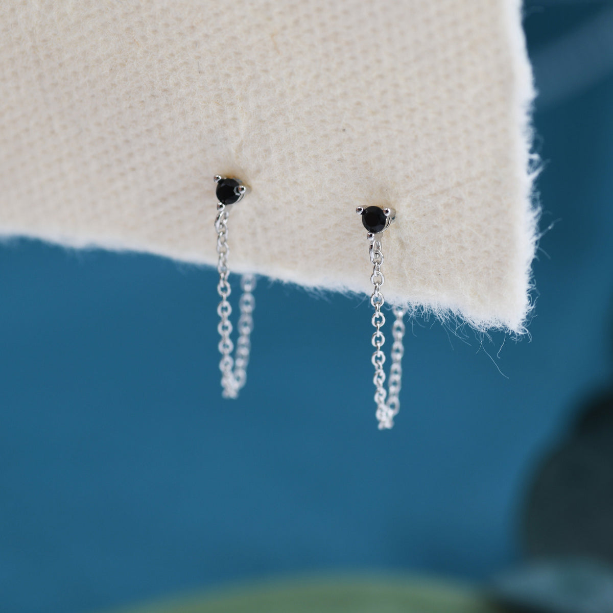 Black CZ and Chain Ear Jacket in Sterling Silver, Silver or Gold, Front and Back Earrings, Two Part Earrings, CZ with Linking Chain Earring