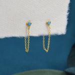 CZ and Chain Ear Jacket in Sterling Silver, Silver or Gold, Front and Back Earrings, Two Part Earrings, CZ with Linking Chain Earrings