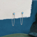 CZ and Chain Ear Jacket in Sterling Silver, Silver or Gold, Front and Back Earrings, Two Part Earrings, CZ with Linking Chain Earrings