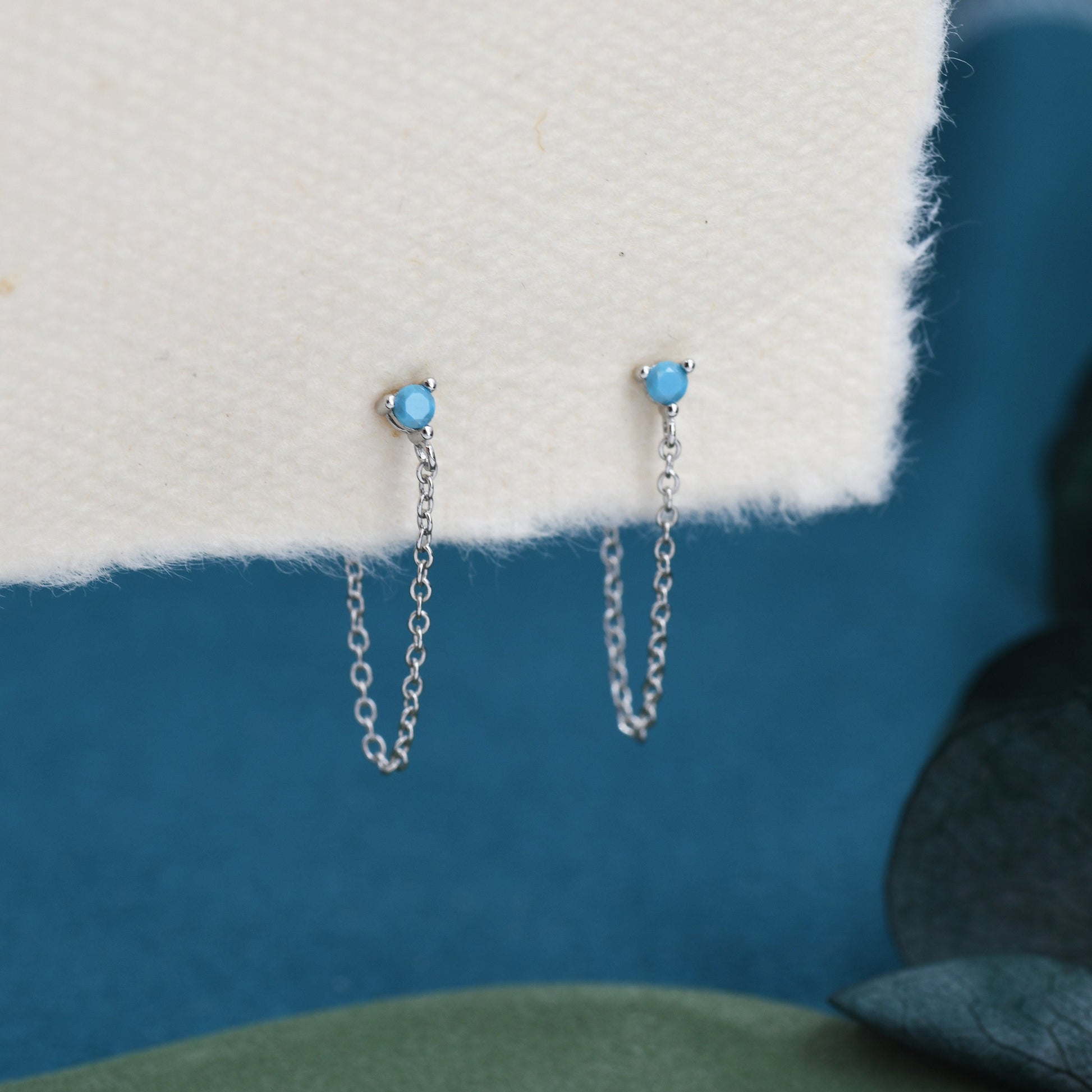 CZ and Chain Ear Jacket in Sterling Silver, Silver or Gold, Front and Back Earrings, Two Part Earrings, CZ with Linking Chain Earrings