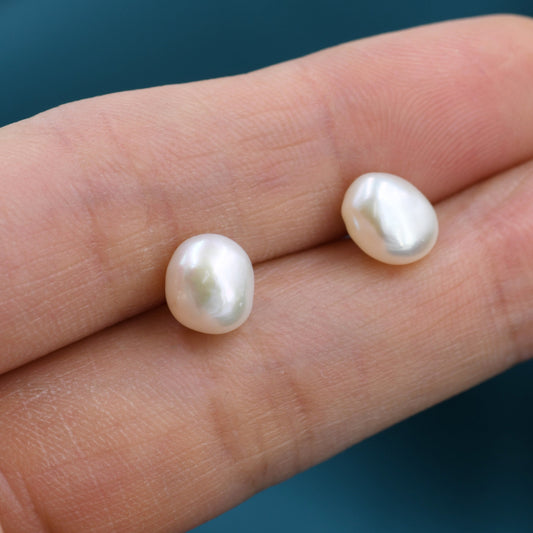 Keshi Pearls Drop Stud Earrings in Sterling Silver, Baroque Pearl, Genuine Freshwater Pearls Earrings, Simple and Minimalist, Contemporary