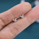CZ Butterfly 18G Screw Back Earrings in Sterling Silver
