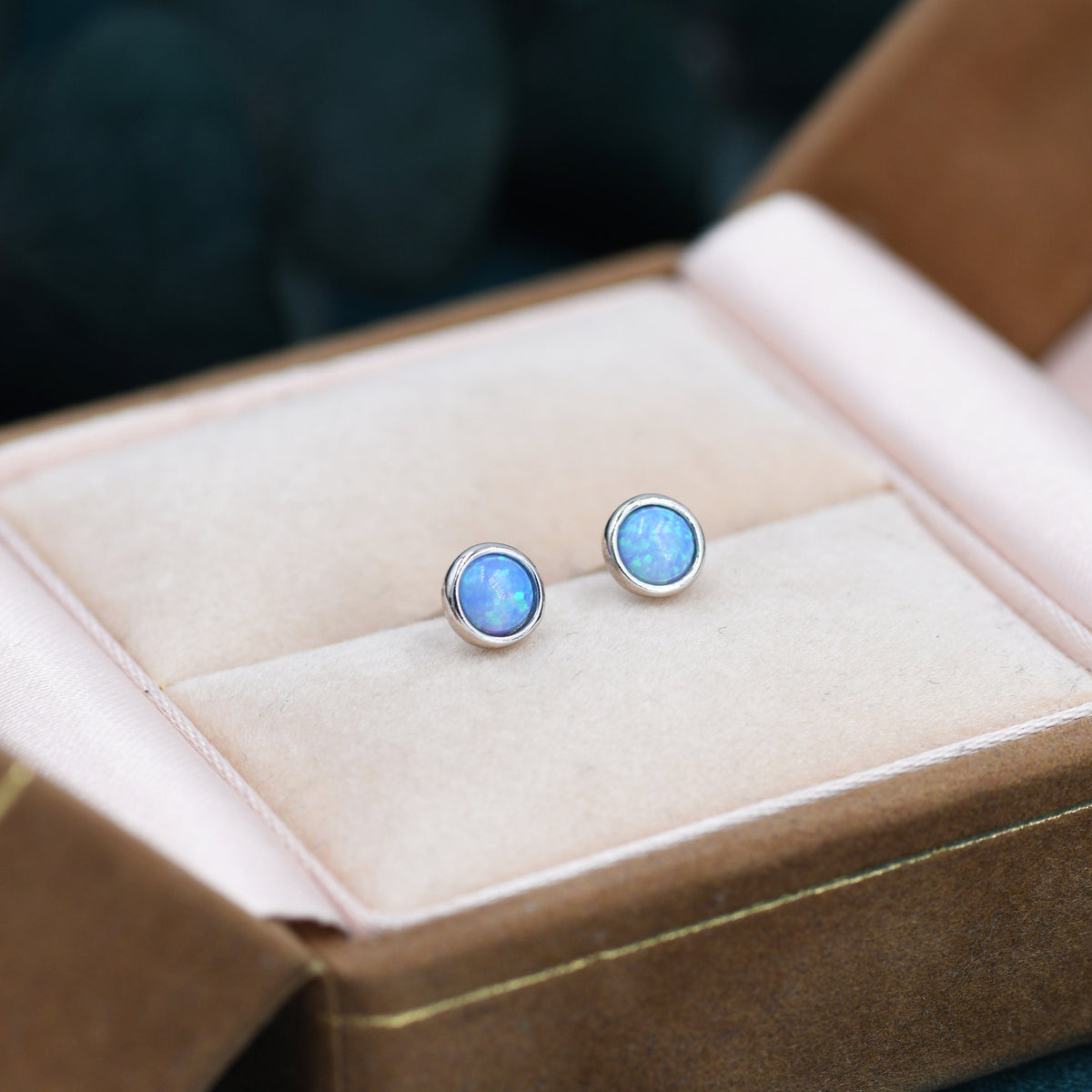 Sterling Silver Blue Opal Stone Crystal Stud Earrings. 4mm, 5mm and 6mm, Gold or Silver, Round Minimalist Opal Earings