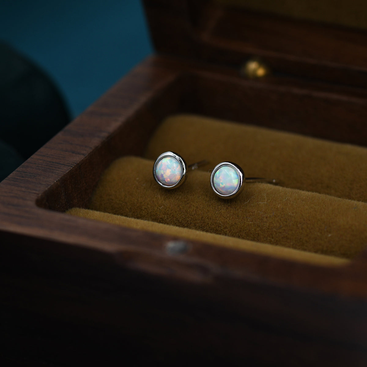 Round Opal Stud Earrings