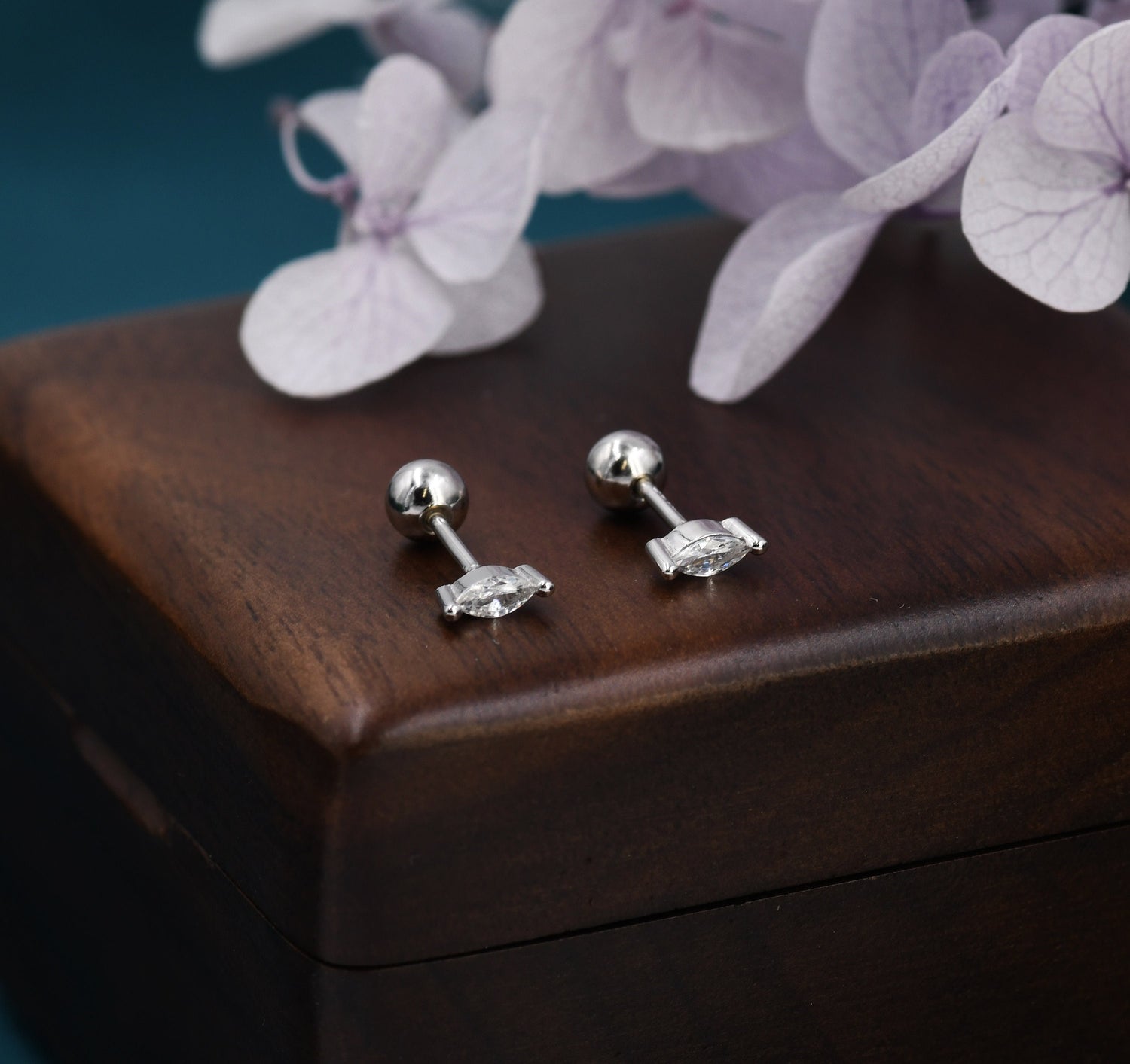 Tiny Marquise CZ Screw Back Earrings in Sterling Silver, Silver or Gold, Stacking Earrings, Barbell Earrings, Helix Earrings