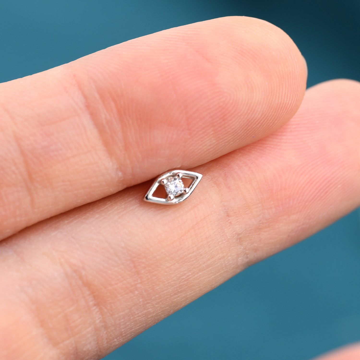 Tiny Evil Eye Stud Earrings in Sterling Silver, CZ Eye Earrings, Stacking Earrings, Silver or Gold Finish