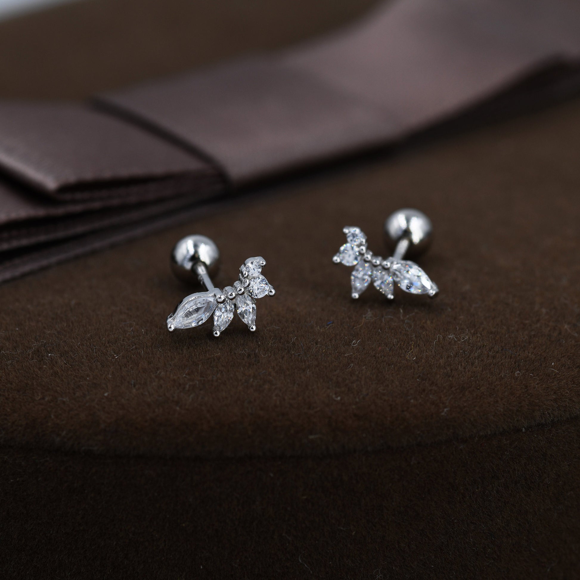 Marquise Cluster CZ Screwback Earrings in Sterling Silver, Silver or Gold, Screw Back Cluster Crystal Earrings, Screwback Earrings