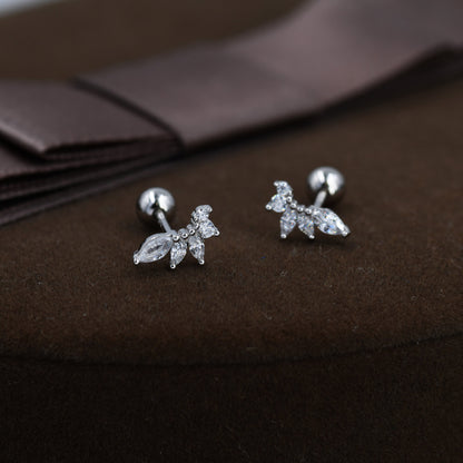 Marquise Cluster CZ Screwback Earrings in Sterling Silver, Silver or Gold, Screw Back Cluster Crystal Earrings, Screwback Earrings