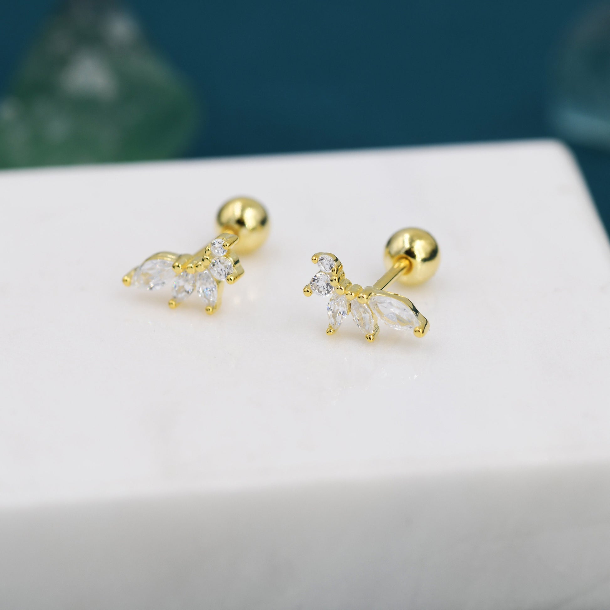 Marquise Cluster CZ Screwback Earrings in Sterling Silver, Silver or Gold, Screw Back Cluster Crystal Earrings, Screwback Earrings