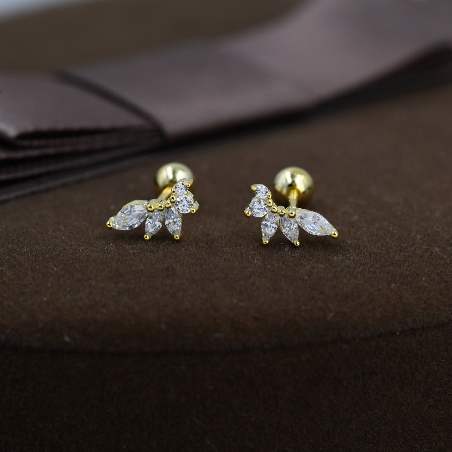 Marquise Cluster CZ Screwback Earrings in Sterling Silver, Silver or Gold, Screw Back Cluster Crystal Earrings, Screwback Earrings