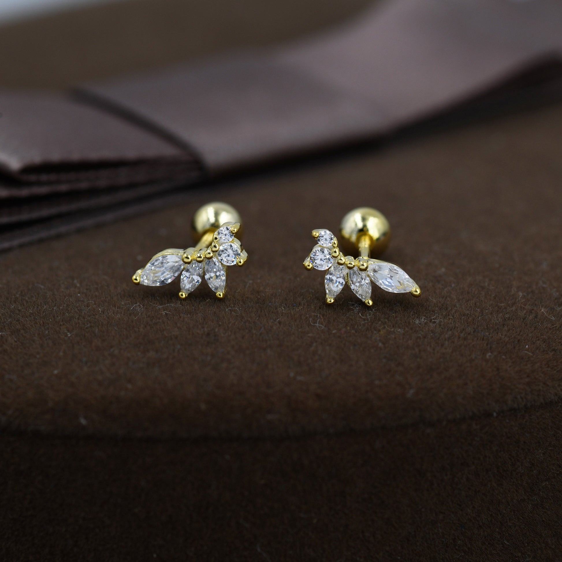 Marquise Cluster CZ Screwback Earrings in Sterling Silver, Silver or Gold, Screw Back Cluster Crystal Earrings, Screwback Earrings