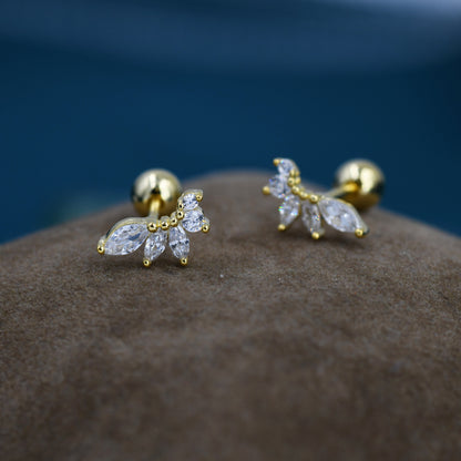 Marquise Cluster CZ Screwback Earrings in Sterling Silver, Silver or Gold, Screw Back Cluster Crystal Earrings, Screwback Earrings