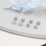 Moonstone Screw back Earrings in Sterling Silver, Aurora Barbell Earrings, Screw back Crystal Dot Earrings, Minimalist Piercing Jewellery