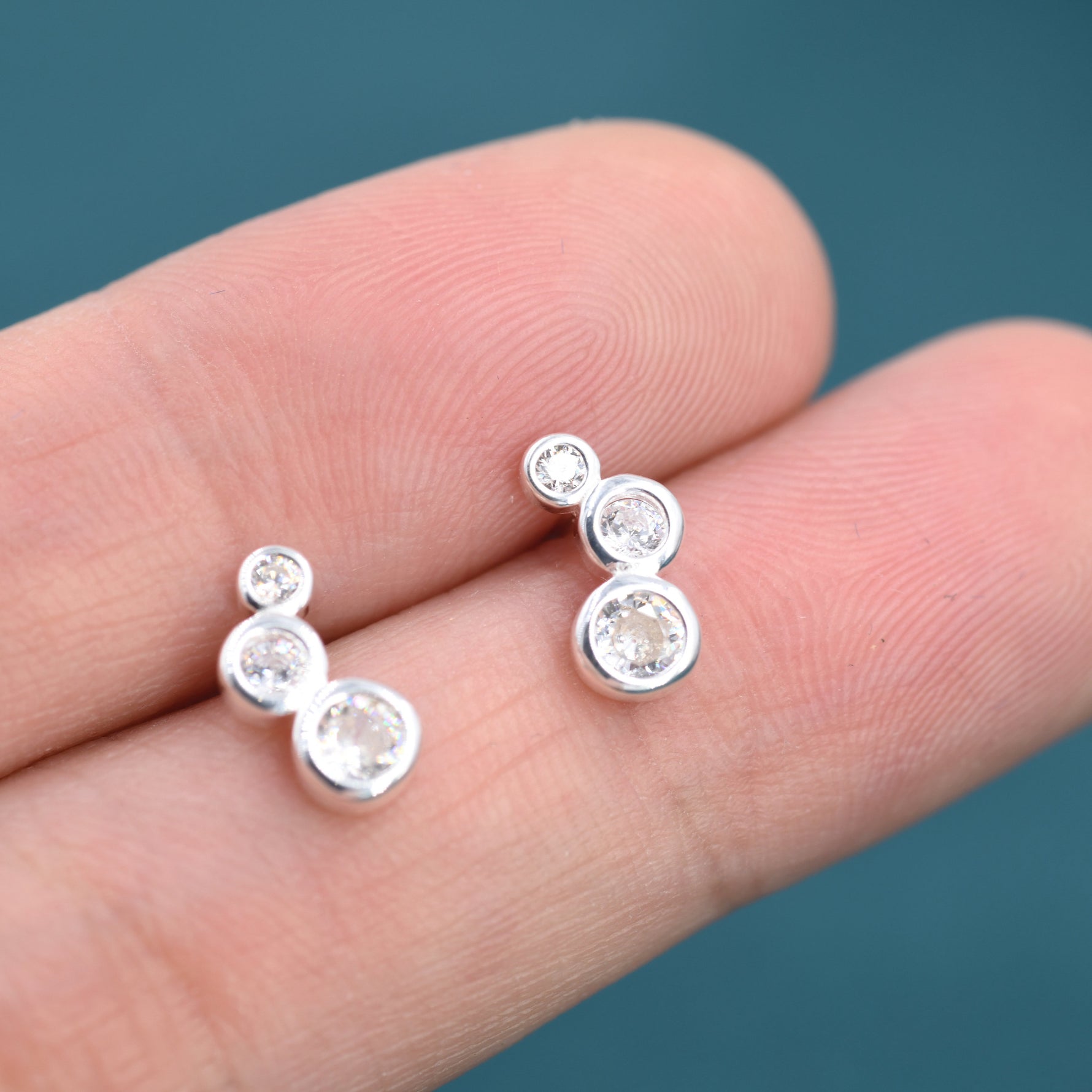 Small Pair CZ Crystal Trio Stud Earrings, Dot Earrings, Sparkly Earrings, Minimalist Extra Small earrings